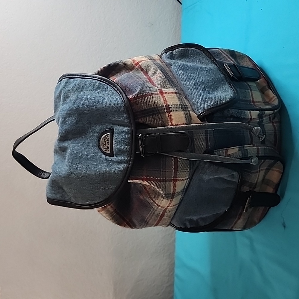 Club Montana Distressed Denim Large Drawstring Backpack